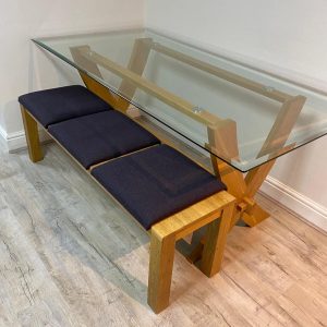 Oak And Glass Cross Table With Bench