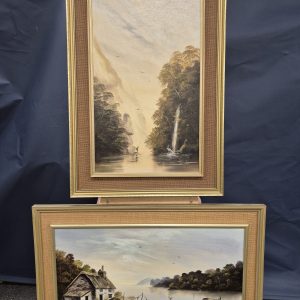Pair of Large Framed Landscape River Paintings by Cornish Artist Michael Kerris
