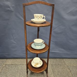 Antique Oak Three Tier Wooden Foldable Cake Stand