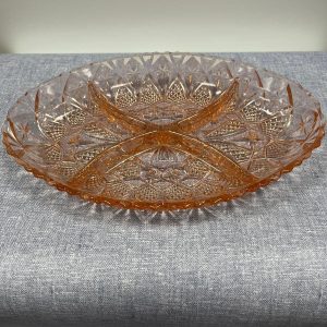 Pink Art Deco Depression Glass Divider Plate