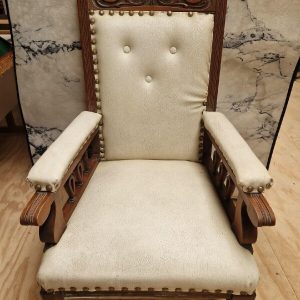 Large Vintage Leather And Wood Armchair
