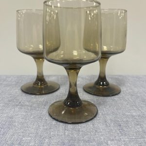 Set of 3 Vintage MCM Brown Smoked wine glasses