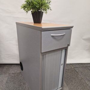 Narrow Office Pedestal With Tambour Opening
