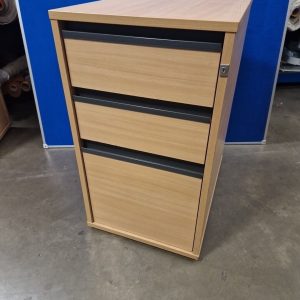 Maple Veneer And Black Plastic 3 Door Office Pedestal