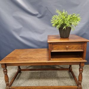 Vintage Oak Telephone Table With Drawer & Shelf