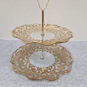 Chance Glass Two Tier Glass Cake Stand 1950s