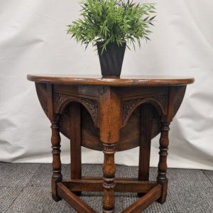 Vintage Jacobean Style Carved Oak Drop Leaf Table