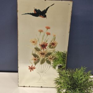 Vintage Painted Mirror With Bird And Flowers