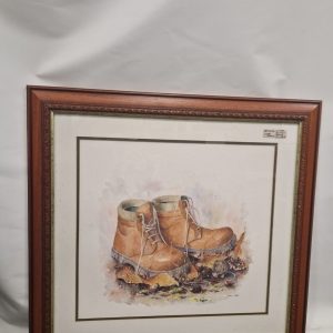 Countryside Hiking Boots Framed Original Watercolour By Steve Oxford
