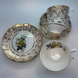 Vintage Bone China Tea Set with Yellow & Gold Floral Design