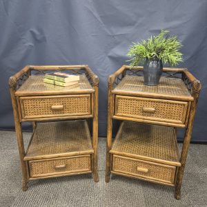 ANGRAVE'S Bamboo and Rattan Cane Set of 2 Bedside Tables