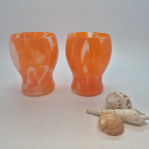 Pair of Retro Orange and White Marbled Hand Blown Tumblers