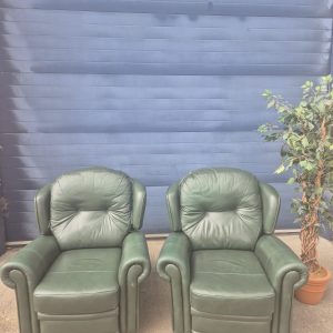 Pair of Green Leather Recliner Arm Chairs