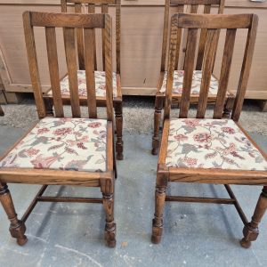 4 X Arts & Crafts Slat Back Dining Chairs Early 20th Century