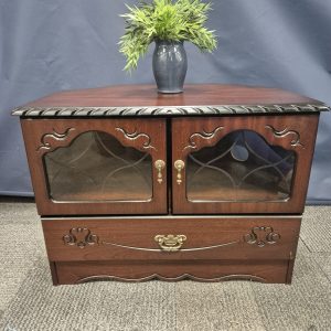 Wooden TV Stand Corner Unit With Glass Panes