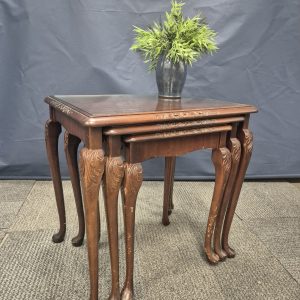 Vintage Jenners Burr Walnut Glass Topped Nest Of Tables