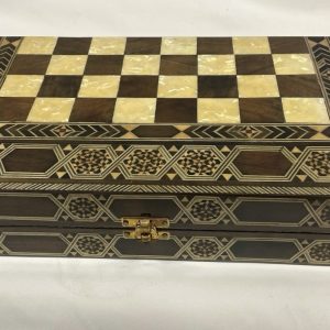 Helena Wood & Mother of Pearl inlaid Backgammon and Chess set from  Turkey