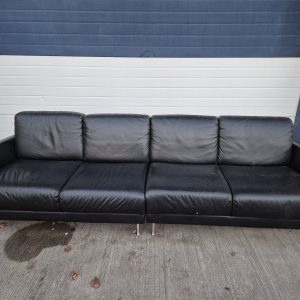 Black Leather Ikea 4 Seater Sofa