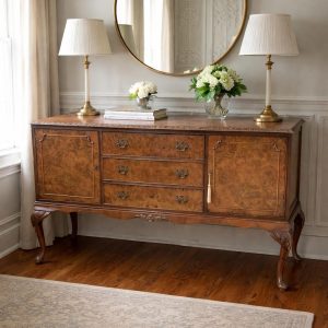 Archie Shine 1930s Queen Anne Style Burr Walnut Sideboard