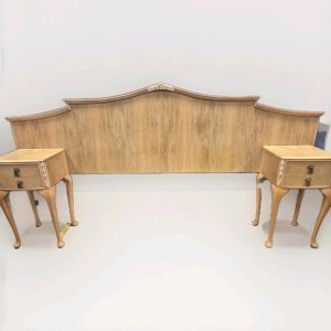 Mid Century French Style Walnut Works Headboard & Side Table Set- Light Walnut