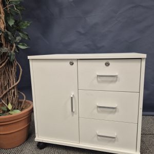 White Wood Lockable Mobile File Cabinet